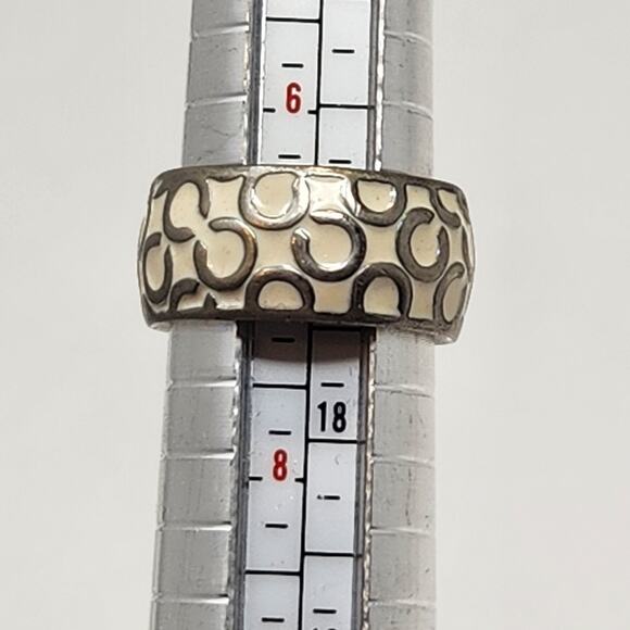 Coach Miranda White Enamel Silver Tone Logo Ring Band Size 7 Designer Jewelry - Picture 7 of 8